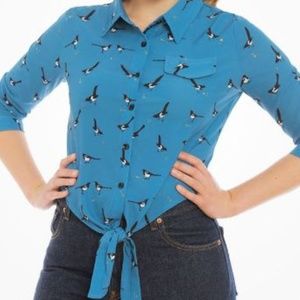 Lindy Bop Magpie Tie Front Blouse US14